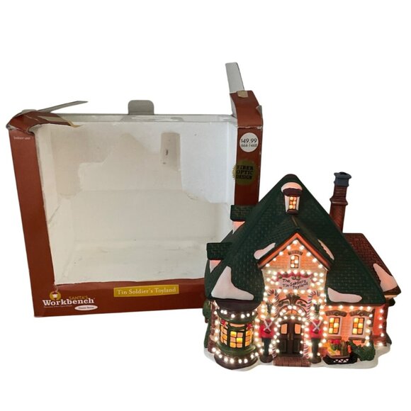 Vtg Santas Workbench Tin Soldiers Toyland Fiber Optic Christmas Village Shop - Picture 1 of 13